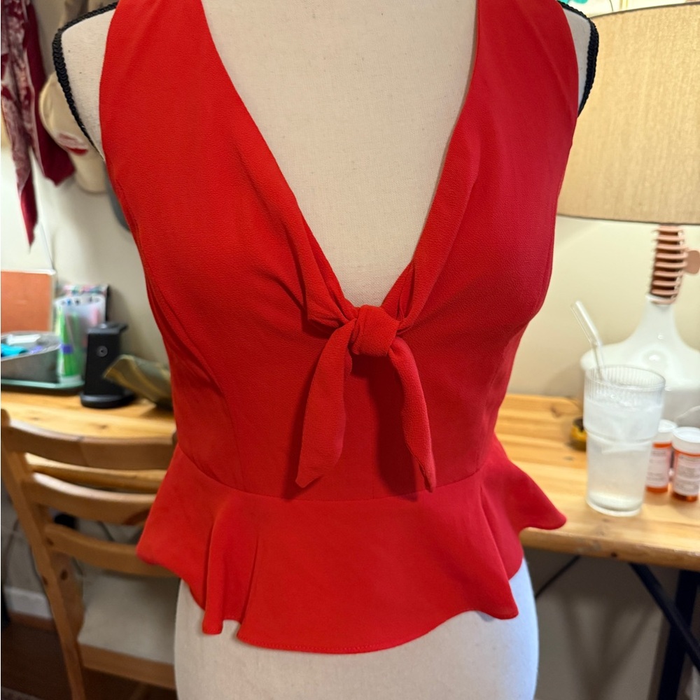 Red Sleeveless tie Peplum Top